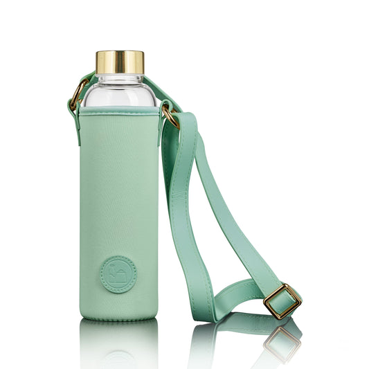 Flaschentasche mit Glas Trinkflasche mint