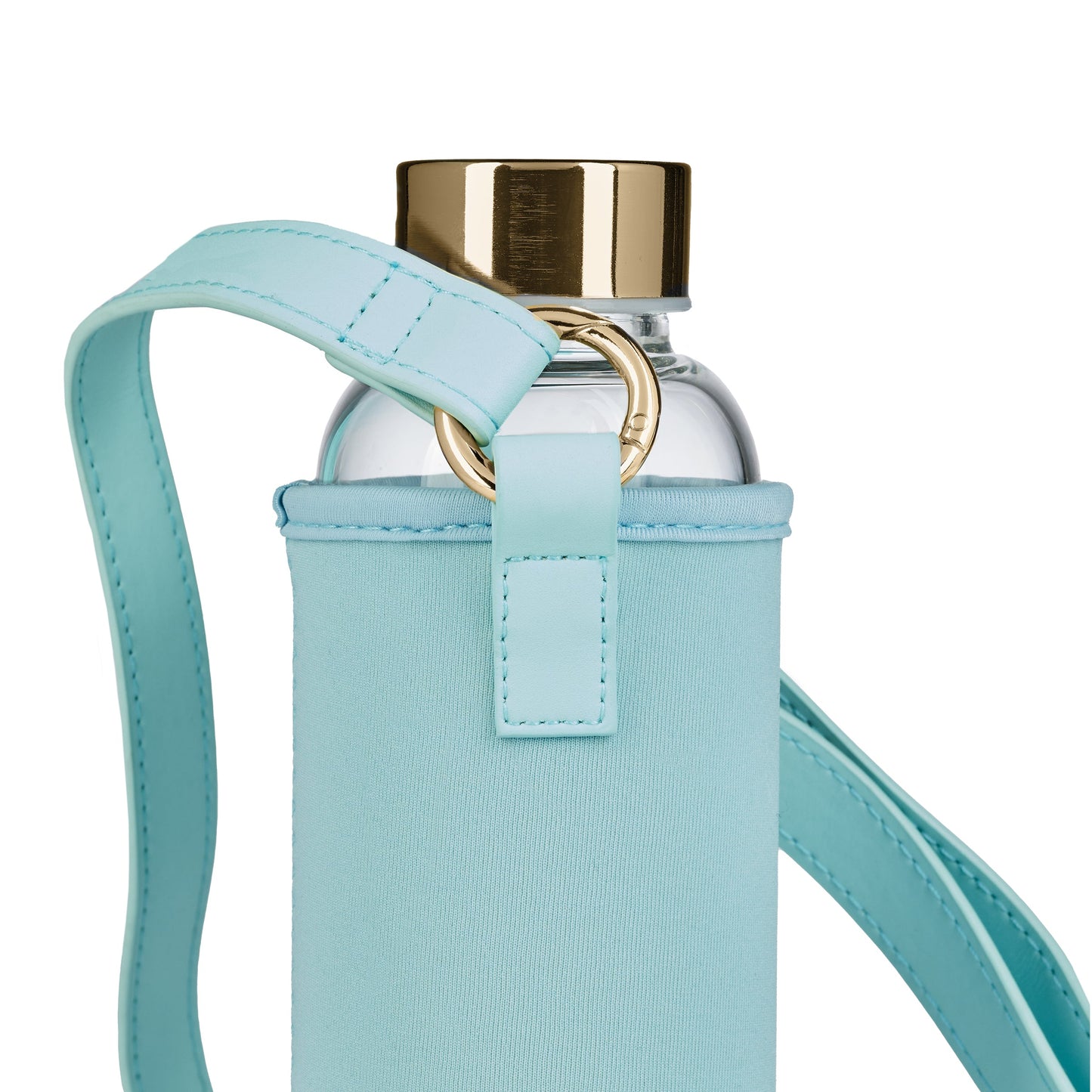Flaschentasche mit Glas Trinkflasche hellblau