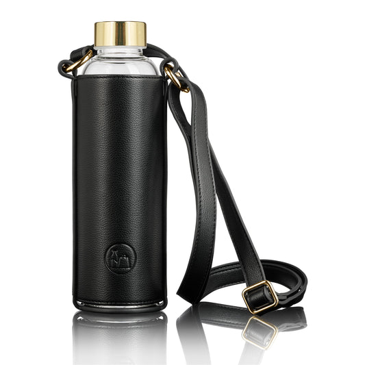 Flaschentasche mit Glas Trinkflasche schwarz 2.0
