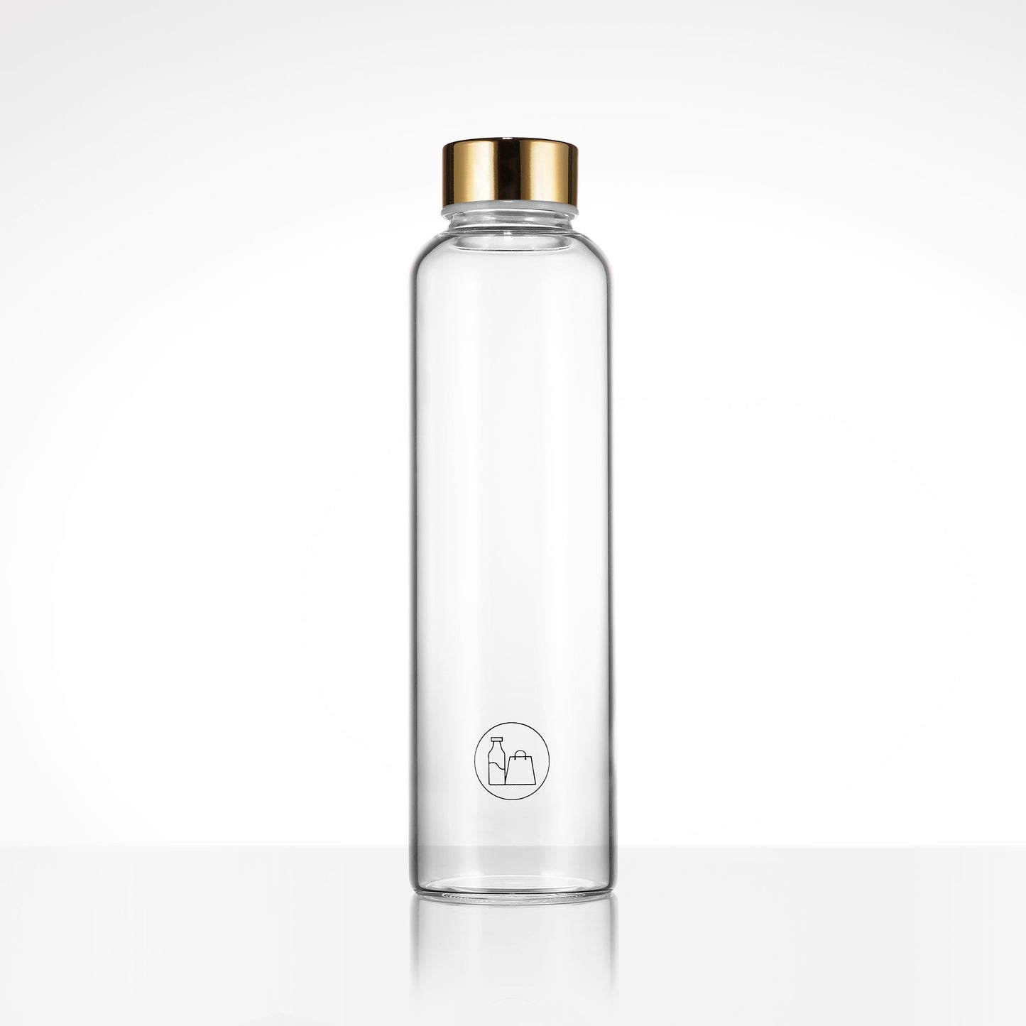 Flaschentasche mit Glas Trinkflasche beige